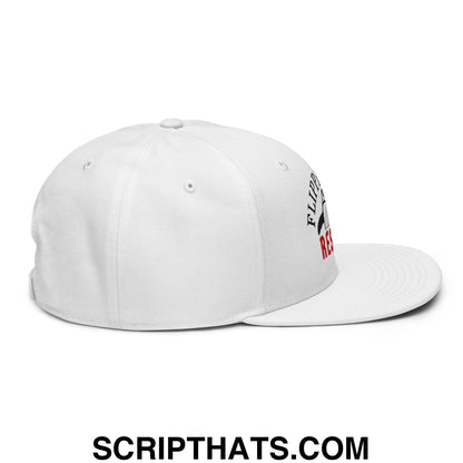 Flippers Up Resist Penguin Embroidered Flat Brim Bill Snapback Hat White