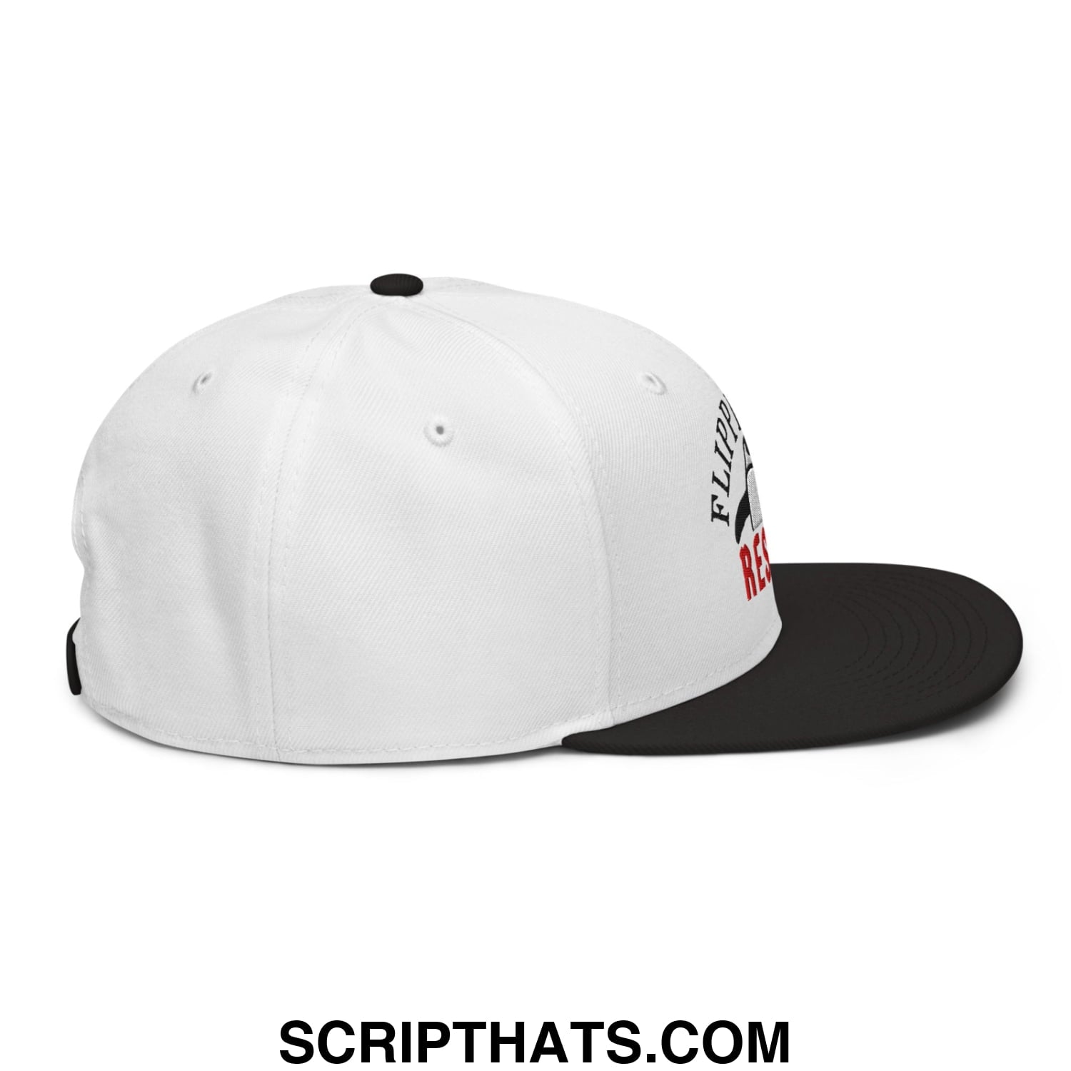 Flippers Up Resist Penguin Embroidered Flat Brim Bill Snapback Hat Black White White