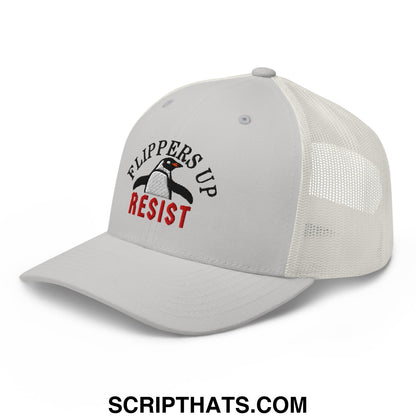 Flippers Up Resist Penguin Embroidered Mesh Trucker Hat Silver