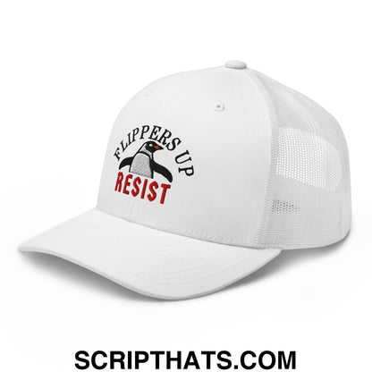 Flippers Up Resist Penguin Embroidered Mesh Trucker Hat White