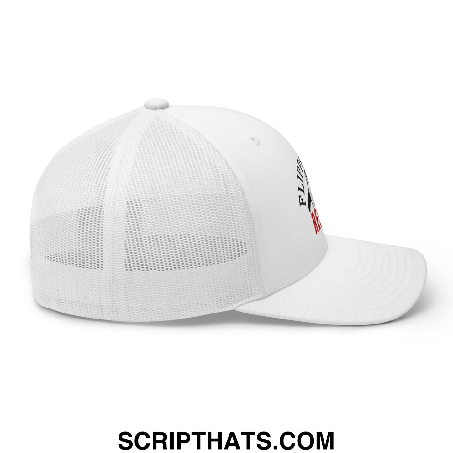 Flippers Up Resist Penguin Embroidered Mesh Trucker Hat White
