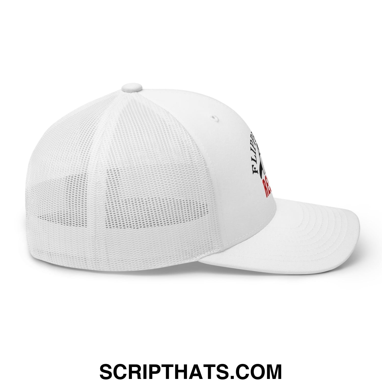 Flippers Up Resist Penguin Embroidered Mesh Trucker Hat White