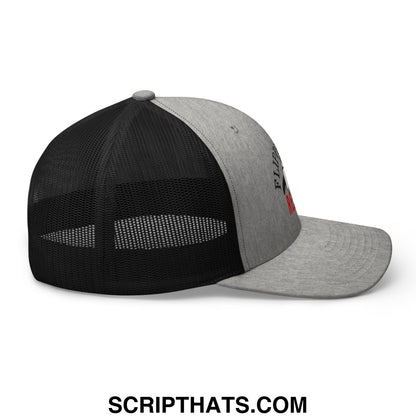 Flippers Up Resist Penguin Embroidered Mesh Trucker Hat Heather Black