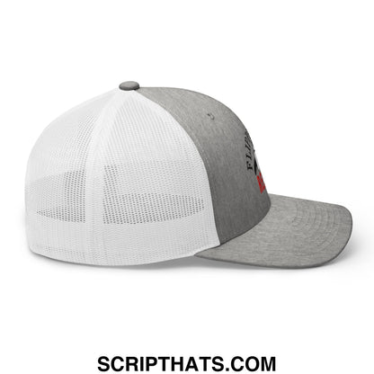 Flippers Up Resist Penguin Embroidered Mesh Trucker Hat Heather Grey White
