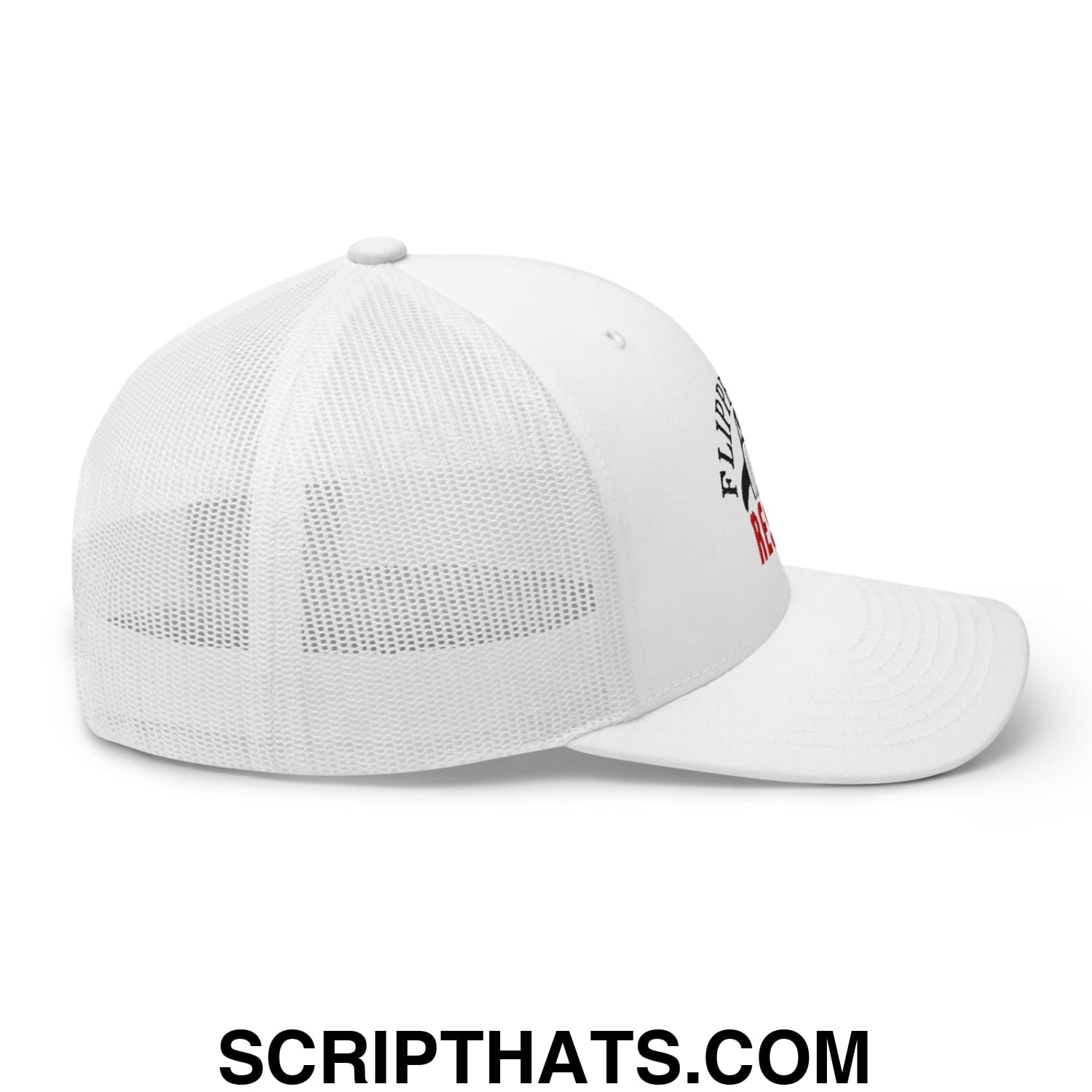 Flippers Up Resist Penguin Embroidered Mesh Trucker Hat White