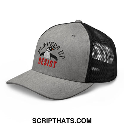 Flippers Up Resist Penguin Embroidered Mesh Trucker Hat Heather Black
