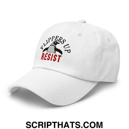 Flippers Up Resist Penguin Embroidered Unstructured Dad Hat White