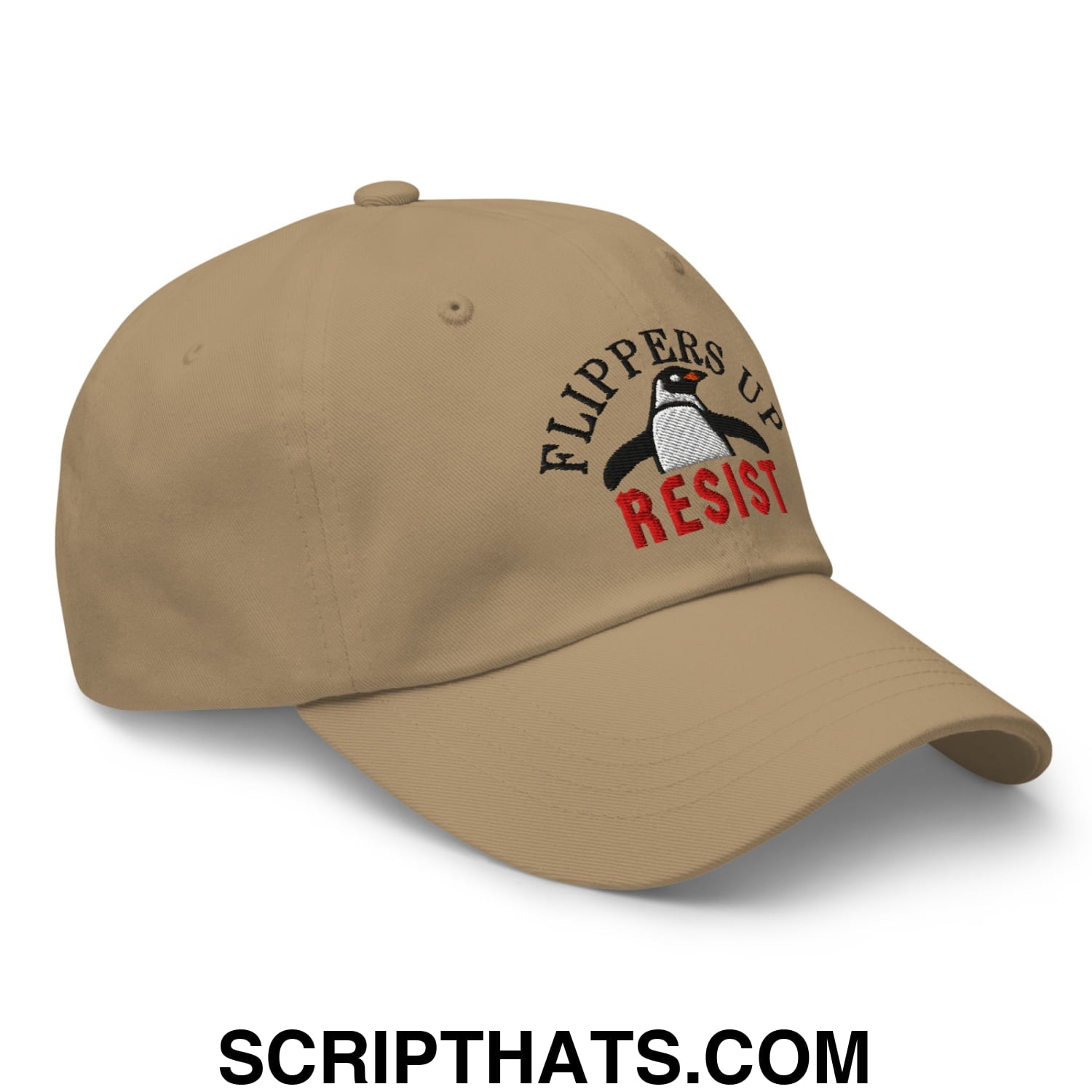 Flippers Up Resist Penguin Embroidered Unstructured Dad Hat Khaki