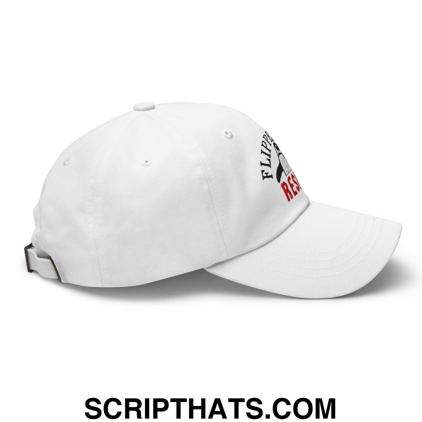 Flippers Up Resist Penguin Embroidered Unstructured Dad Hat White