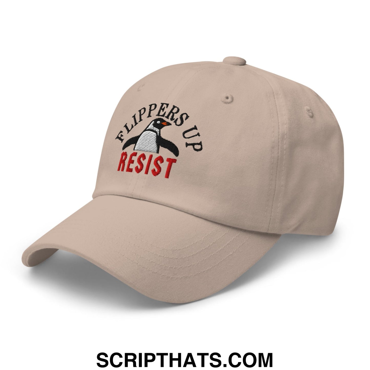 Flippers Up Resist Penguin Embroidered Unstructured Dad Hat Stone
