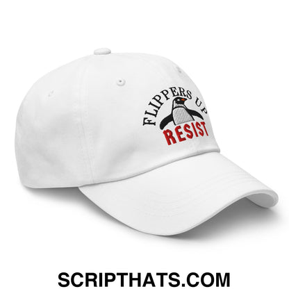 Flippers Up Resist Penguin Embroidered Unstructured Dad Hat White