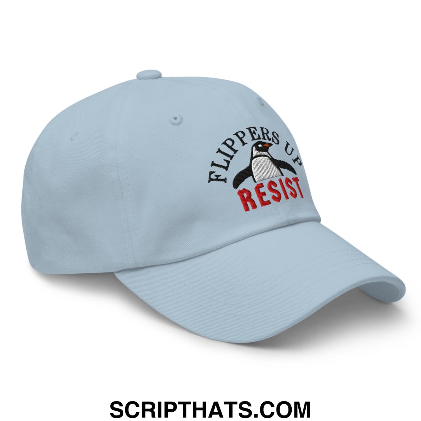 Flippers Up Resist Penguin Embroidered Unstructured Dad Hat Light Blue