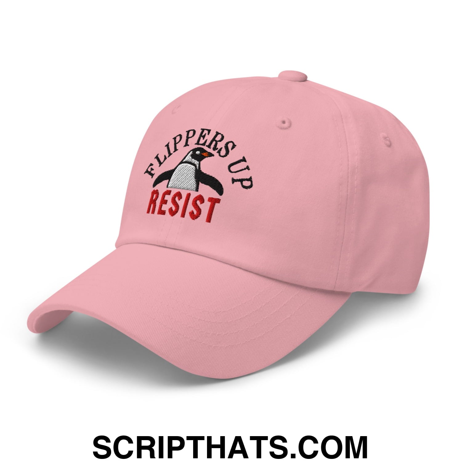 Flippers Up Resist Penguin Embroidered Unstructured Dad Hat Pink