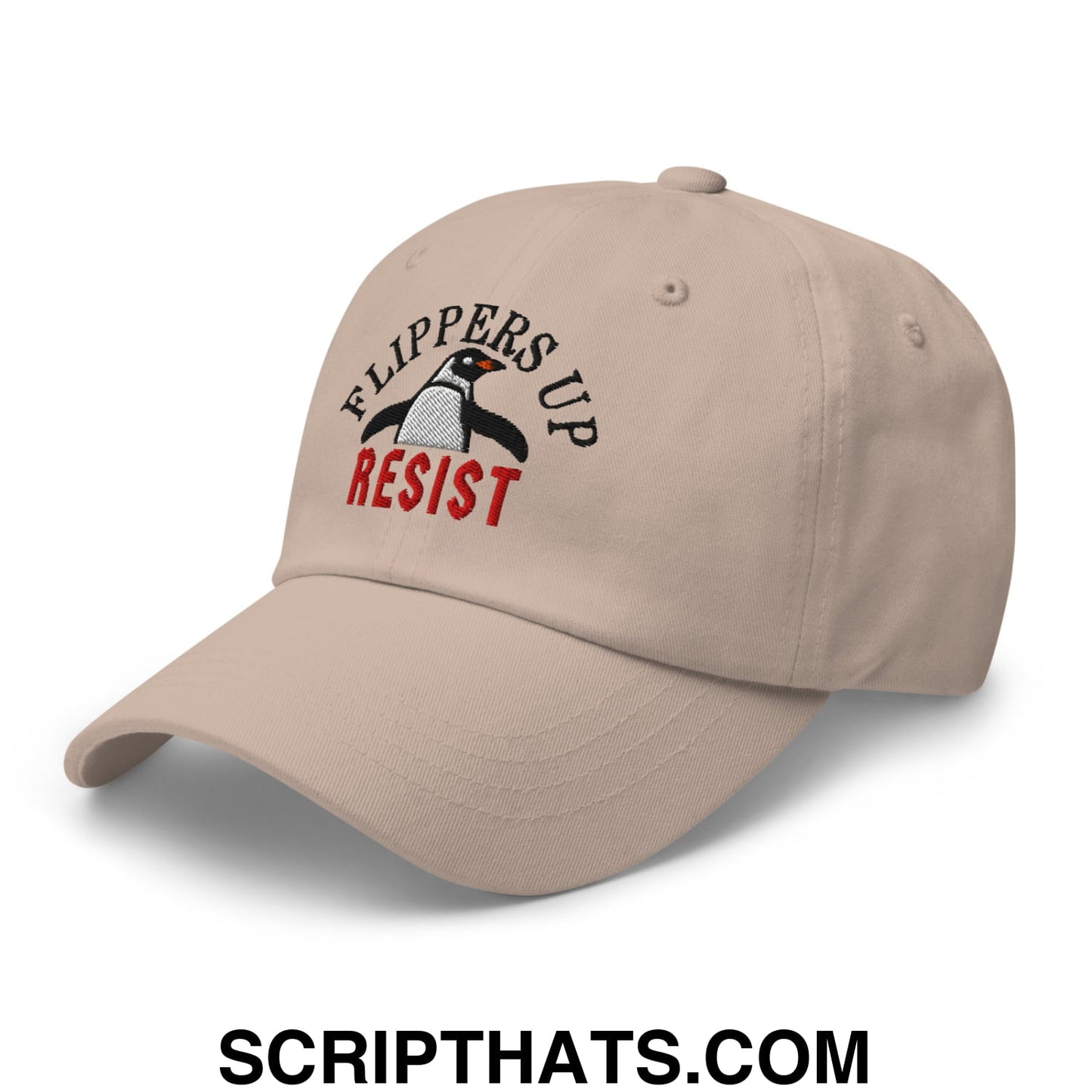 Flippers Up Resist Penguin Embroidered Unstructured Dad Hat Stone