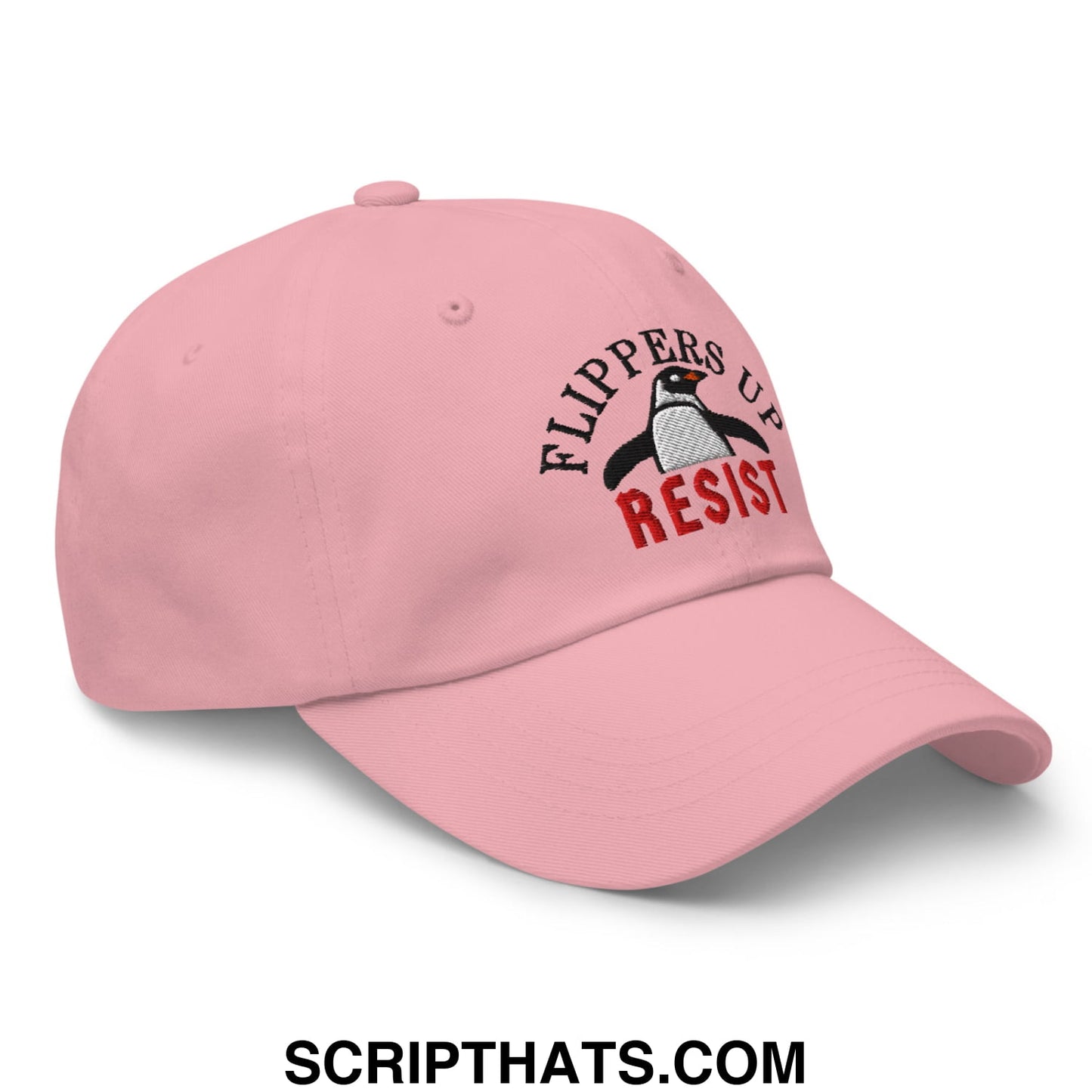 Flippers Up Resist Penguin Embroidered Unstructured Dad Hat Pink
