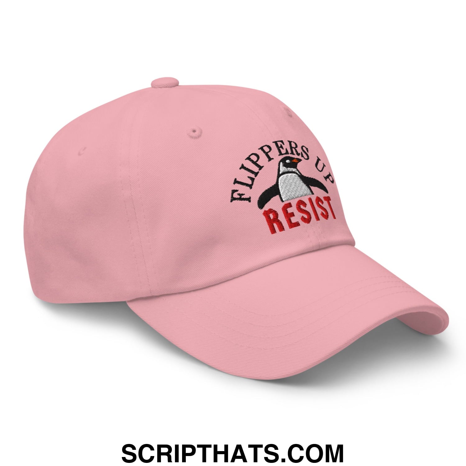 Flippers Up Resist Penguin Embroidered Unstructured Dad Hat Pink