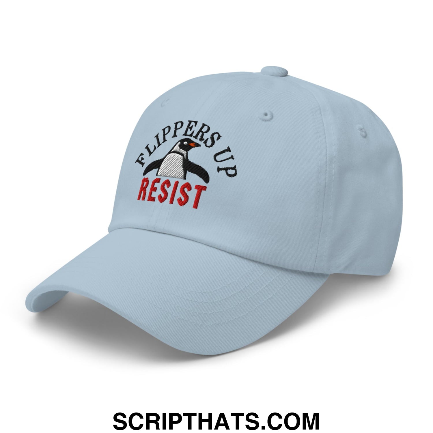 Flippers Up Resist Penguin Embroidered Unstructured Dad Hat Light Blue