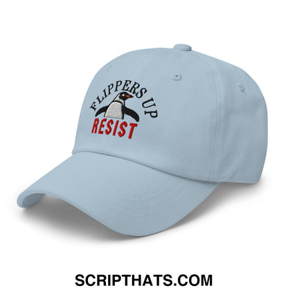 Flippers Up Resist Penguin Embroidered Unstructured Dad Hat Light Blue