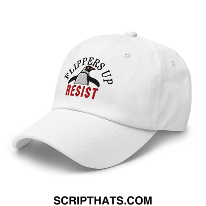 Flippers Up Resist Penguin Embroidered Unstructured Dad Hat White