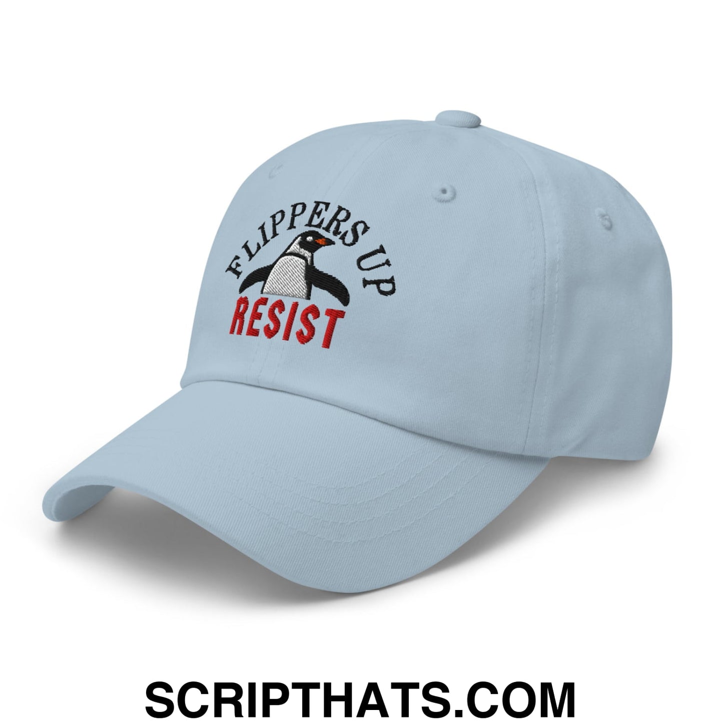 Flippers Up Resist Penguin Embroidered Unstructured Dad Hat Light Blue