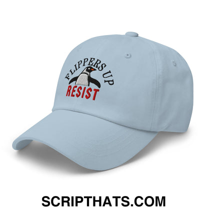 Flippers Up Resist Penguin Embroidered Unstructured Dad Hat Light Blue