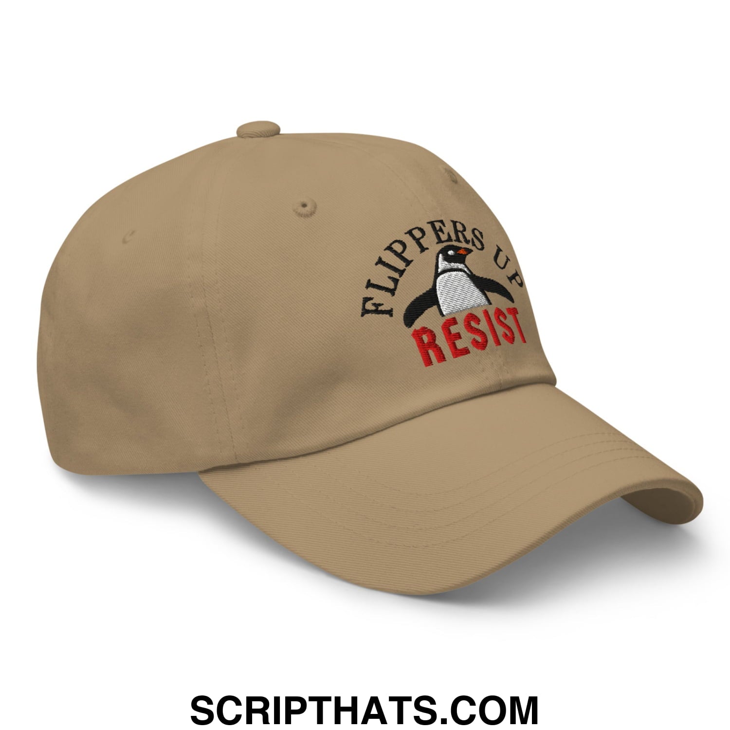 Flippers Up Resist Penguin Embroidered Unstructured Dad Hat Khaki