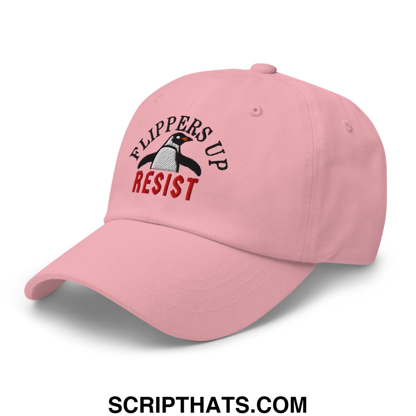 Flippers Up Resist Penguin Embroidered Unstructured Dad Hat Pink