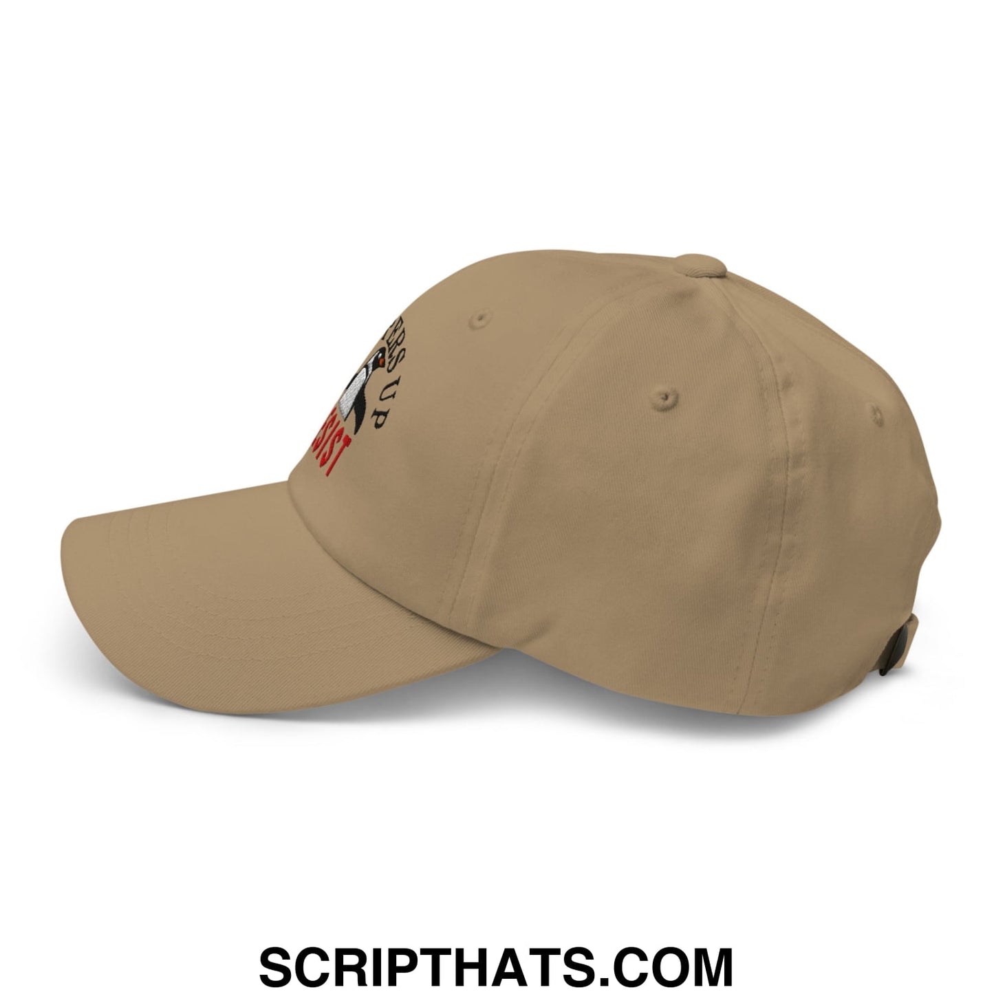 Flippers Up Resist Penguin Embroidered Unstructured Dad Hat Khaki