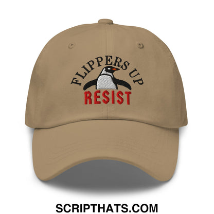 Flippers Up Resist Penguin Embroidered Unstructured Dad Hat Khaki