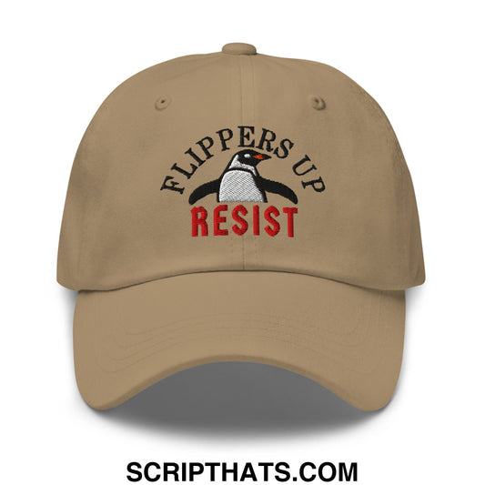 Flippers Up Resist Penguin Embroidered Unstructured Dad Hat Khaki