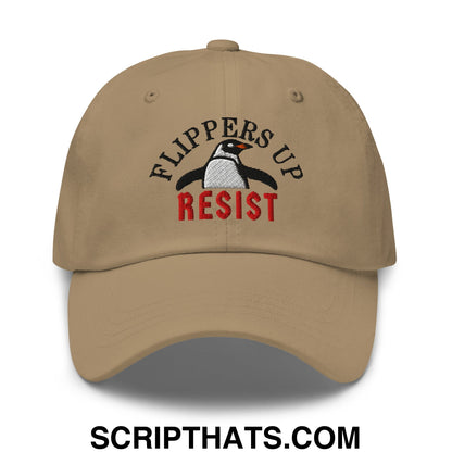 Flippers Up Resist Penguin Embroidered Unstructured Dad Hat Khaki