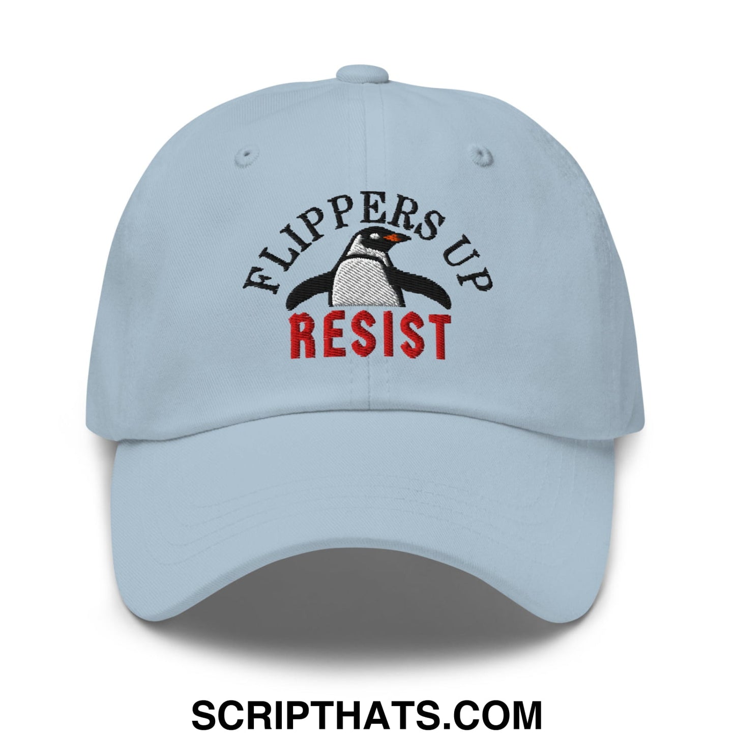 Flippers Up Resist Penguin Embroidered Unstructured Dad Hat Light Blue