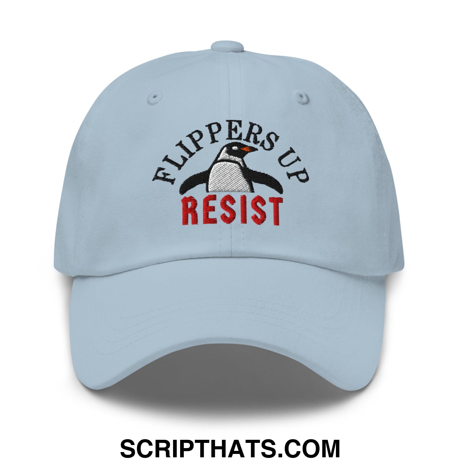 Flippers Up Resist Penguin Embroidered Unstructured Dad Hat Light Blue