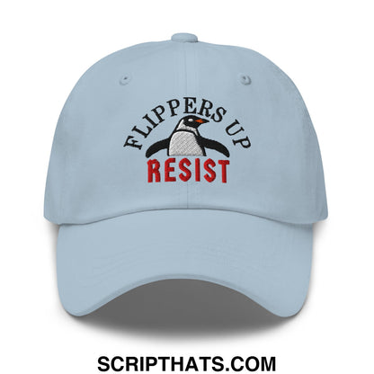 Flippers Up Resist Penguin Embroidered Unstructured Dad Hat Light Blue