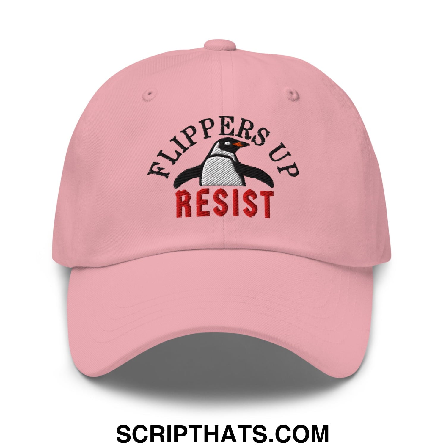 Flippers Up Resist Penguin Embroidered Unstructured Dad Hat Pink