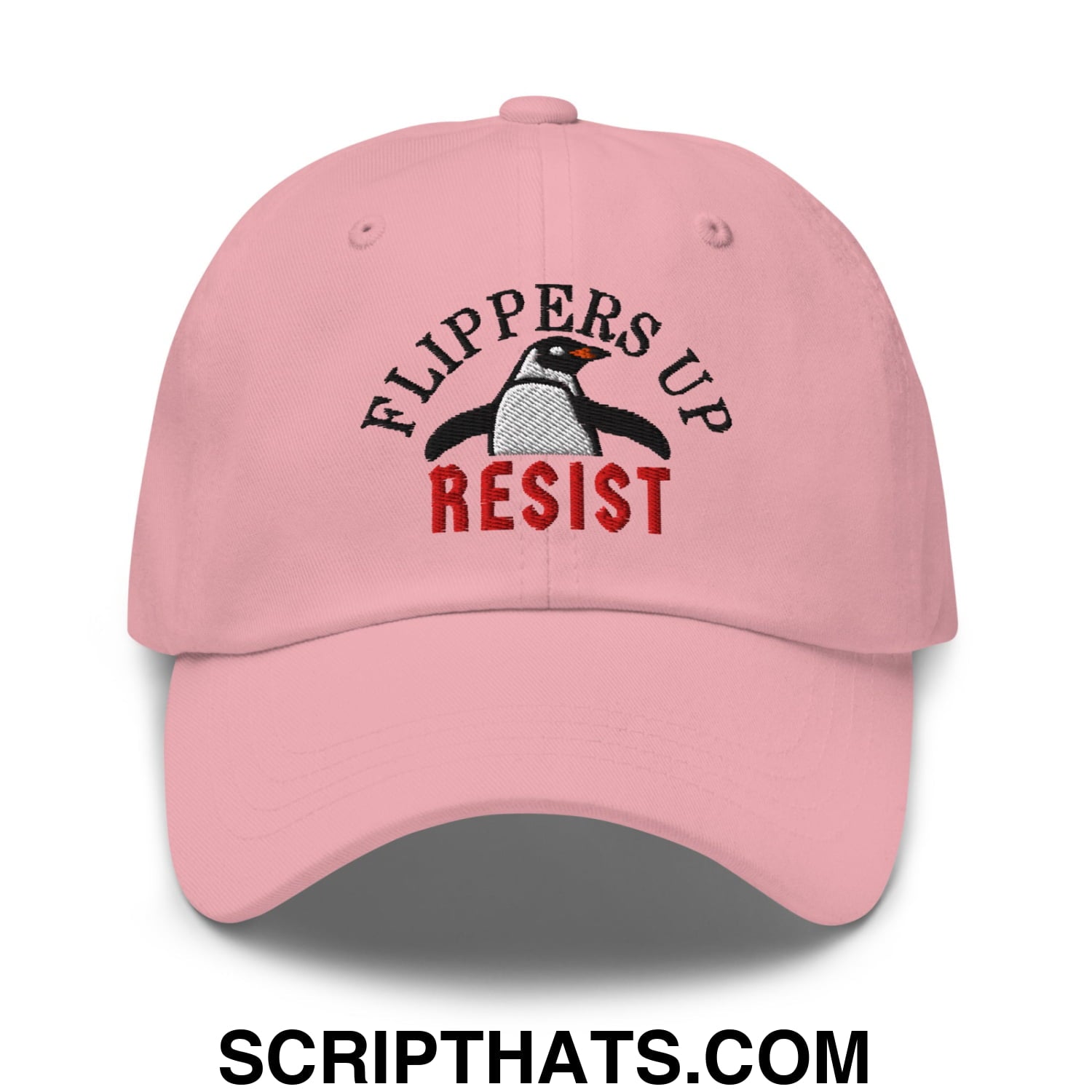 Flippers Up Resist Penguin Embroidered Unstructured Dad Hat Pink