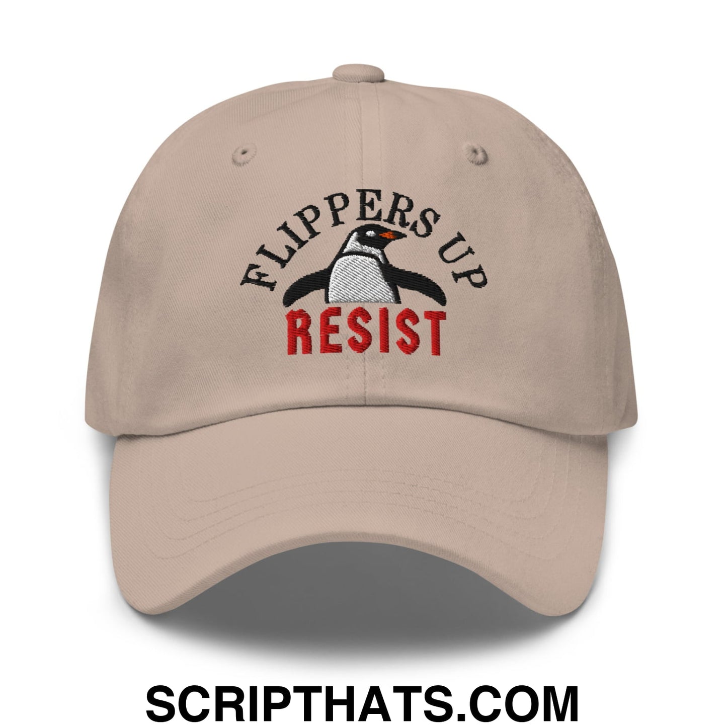 Flippers Up Resist Penguin Embroidered Unstructured Dad Hat Stone