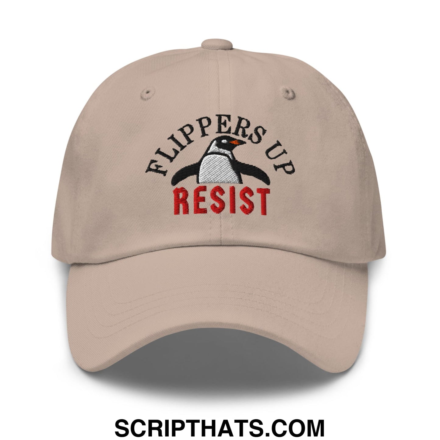 Flippers Up Resist Penguin Embroidered Unstructured Dad Hat Stone