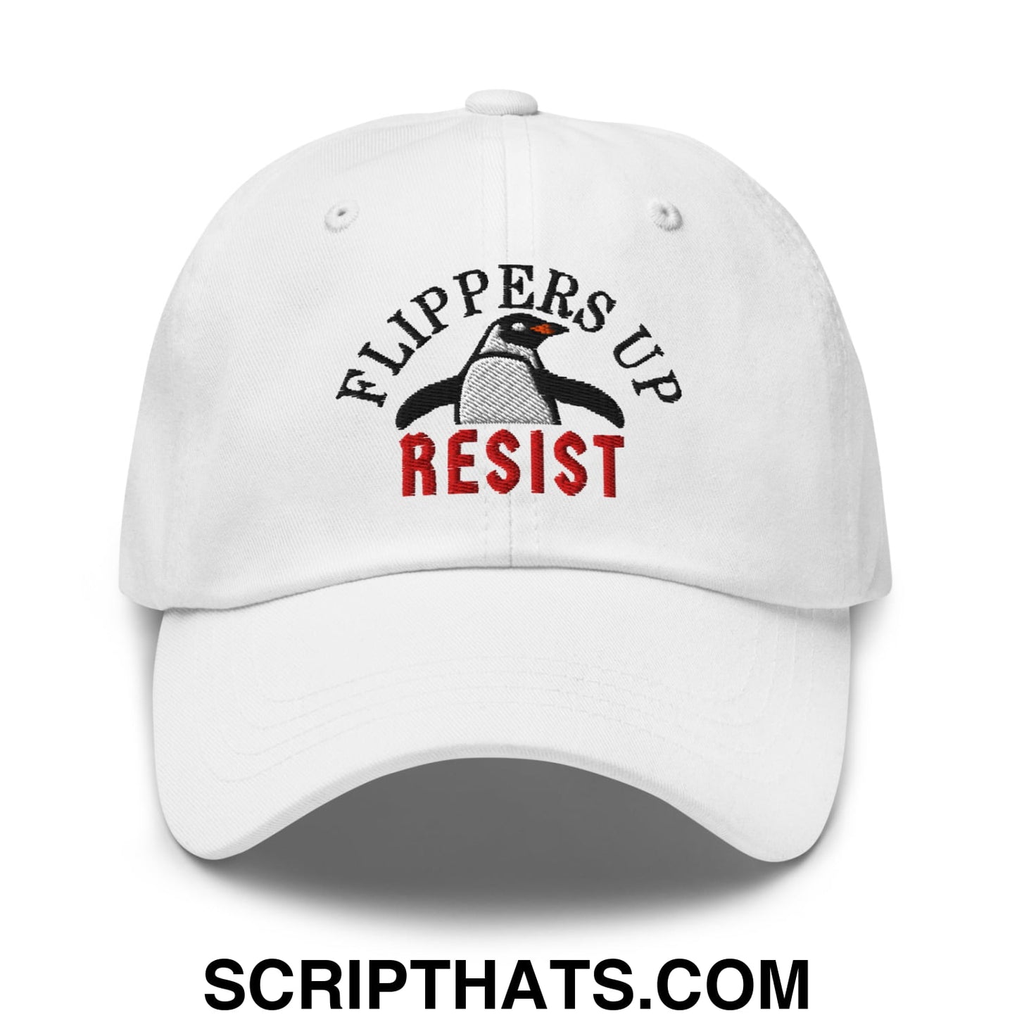 Flippers Up Resist Penguin Embroidered Unstructured Dad Hat White