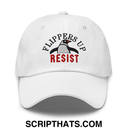 Flippers Up Resist Penguin Embroidered Unstructured Dad Hat White