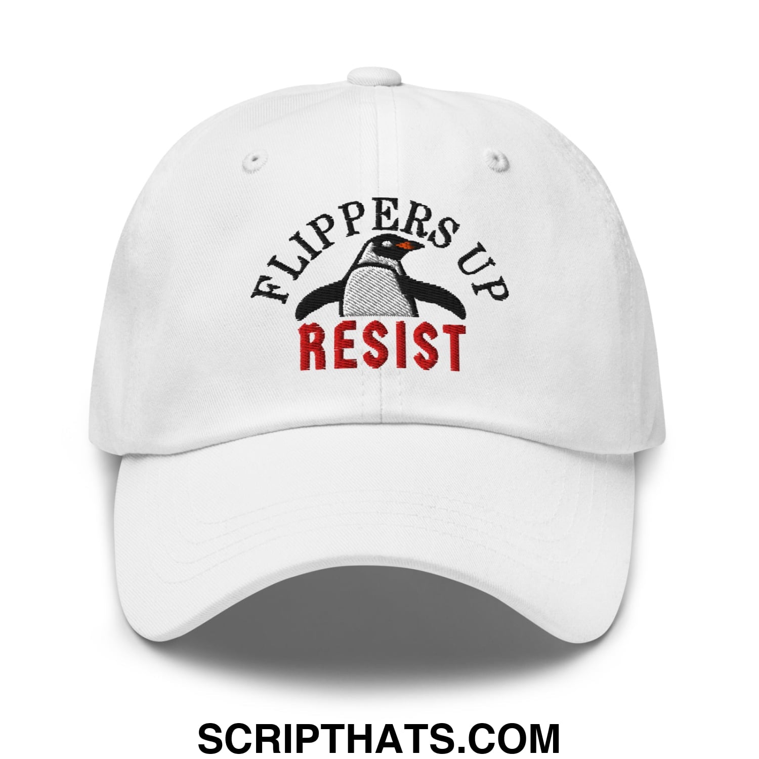 Flippers Up Resist Penguin Embroidered Unstructured Dad Hat White