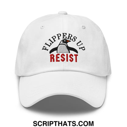 Flippers Up Resist Penguin Embroidered Unstructured Dad Hat White