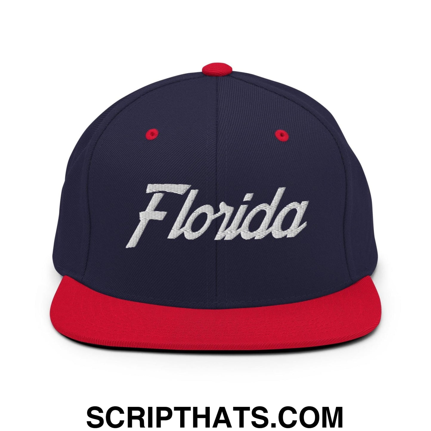 Florida Hockey II Vintage Sports Script Snapback Hat Navy Red