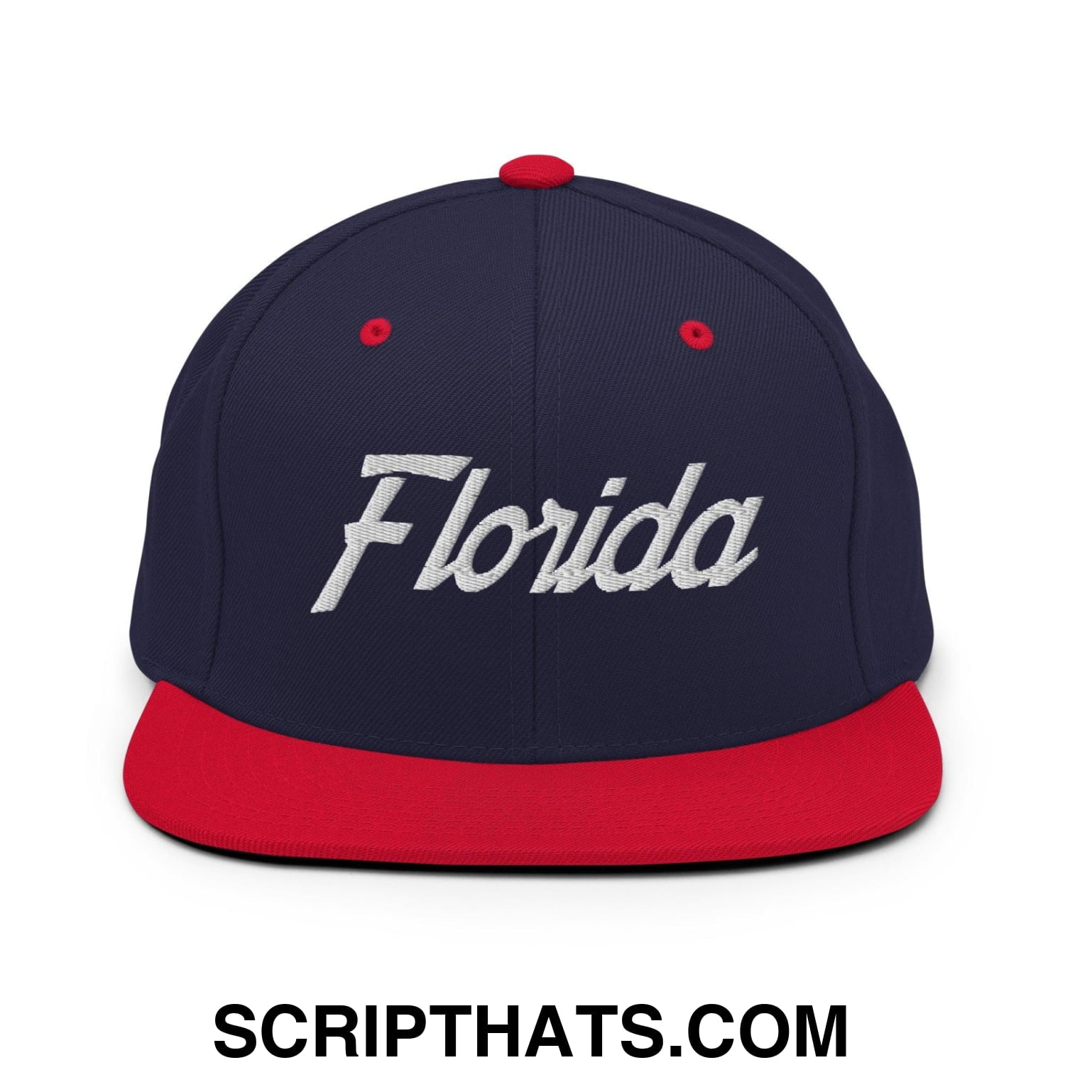 Florida Hockey II Vintage Sports Script Snapback Hat Navy Red