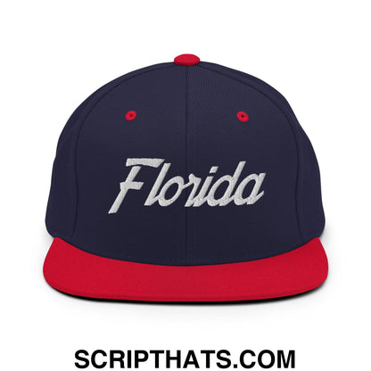 Florida Hockey II Vintage Sports Script Snapback Hat Navy Red