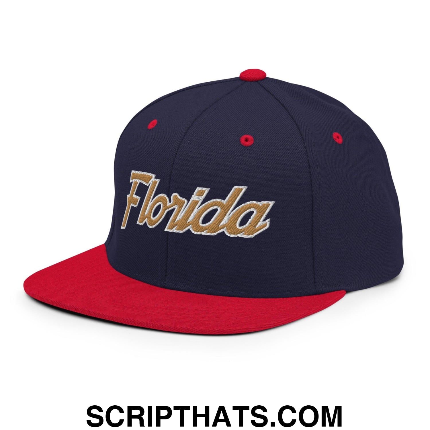 Florida Hockey III Vintage Sports Script Snapback Hat Navy Red