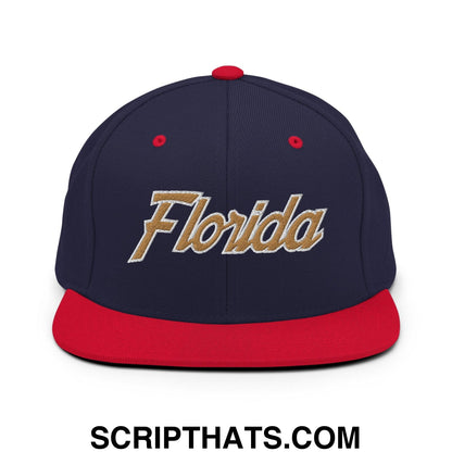 Florida Hockey III Vintage Sports Script Snapback Hat Navy Red
