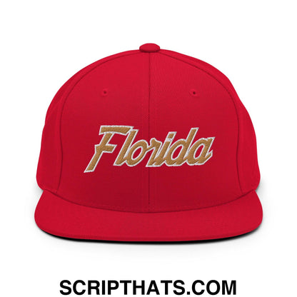 Florida Hockey III Vintage Sports Script Snapback Hat Red