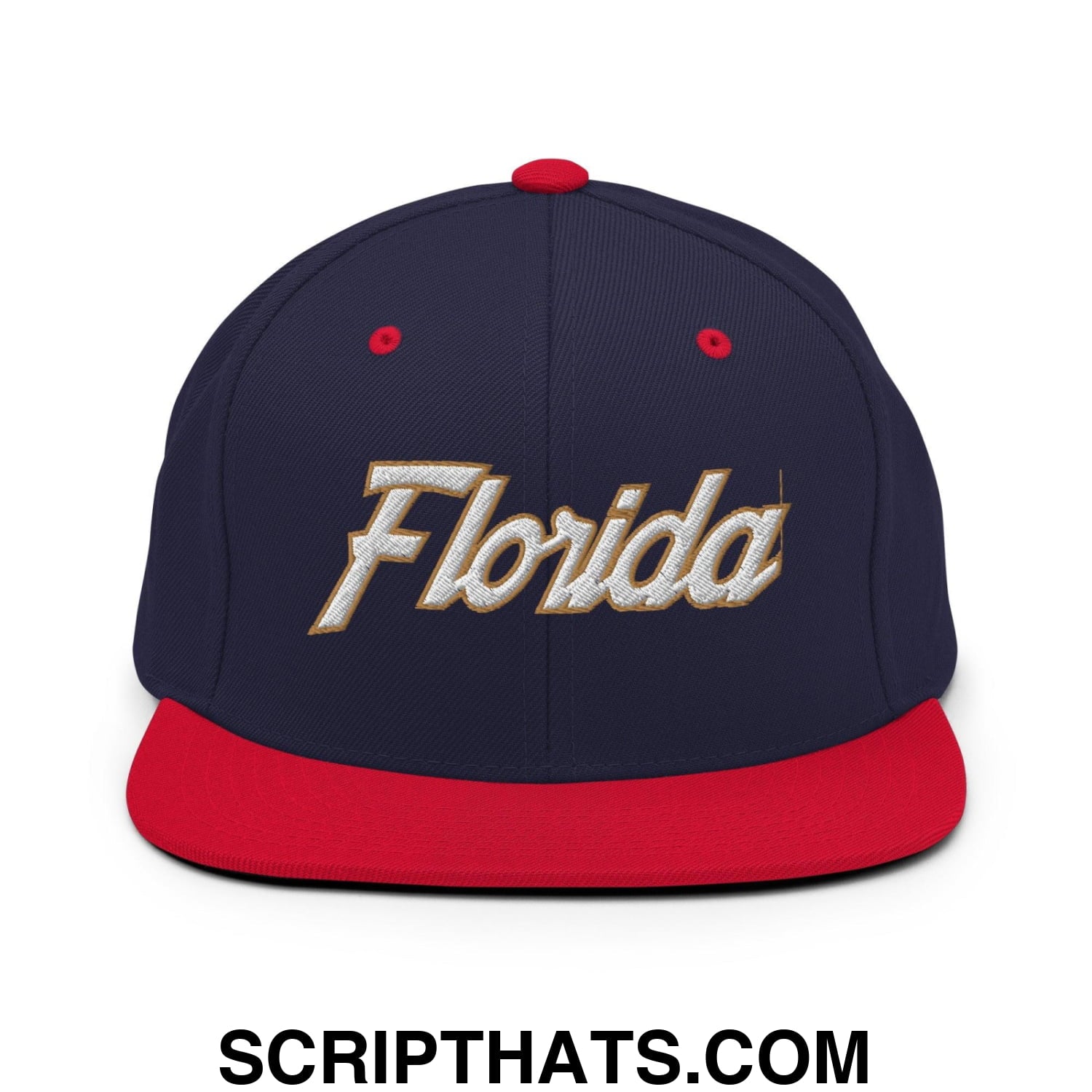 Florida Hockey IV Vintage Sports Script Snapback Hat Navy Red