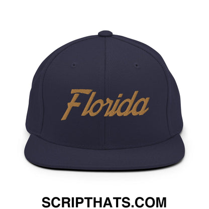 Florida Hockey V Vintage Sports Script Snapback Hat Navy